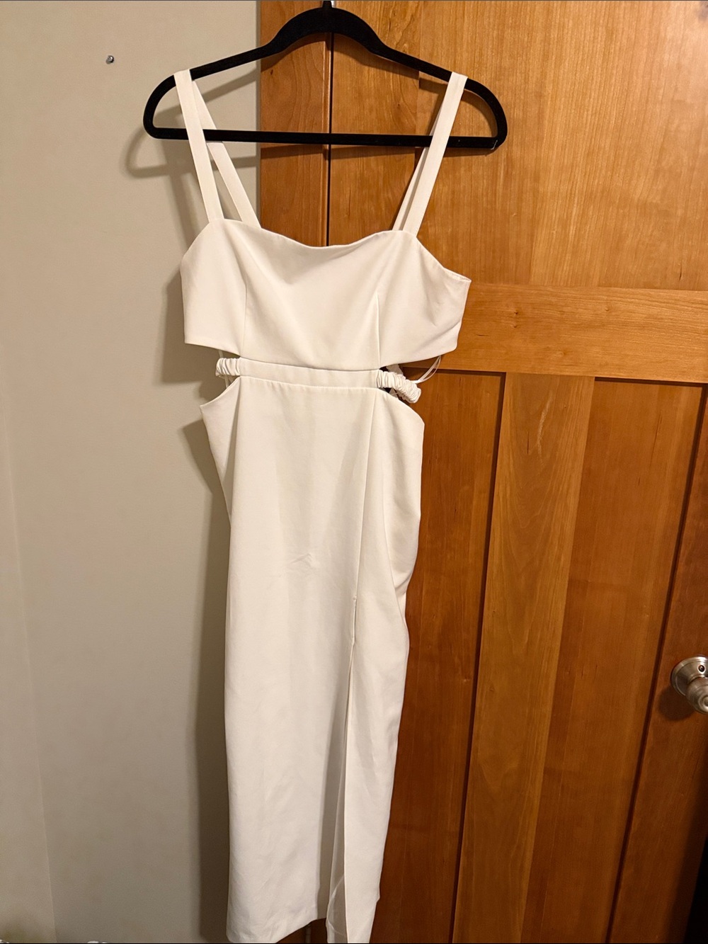 Zara White Midi Dress with Side Cutout and Straps
